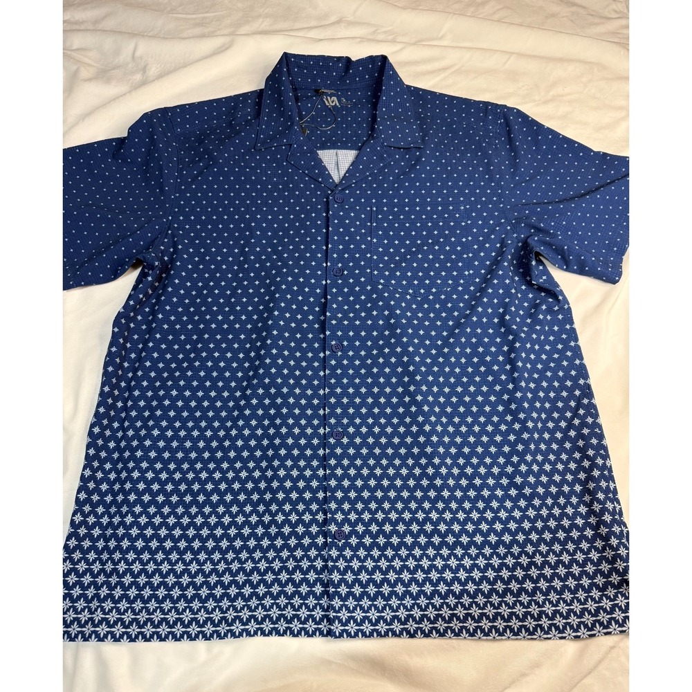 VRST Resort Shirt Mens M Multi Diamond Ombre Deep Denim Geo Print Performance